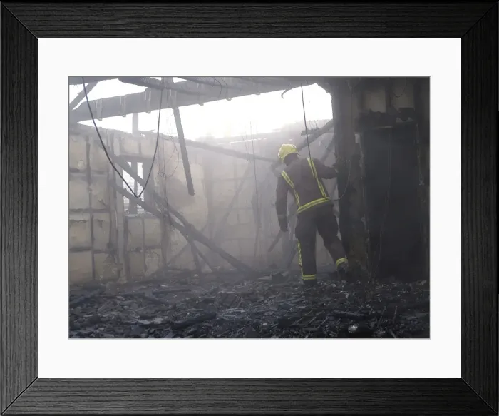 Framed Print : Firefighters at the scene of a fire in Ruskin Road Framed Print : Firefighters at the scene of a fire in Ruskin Road