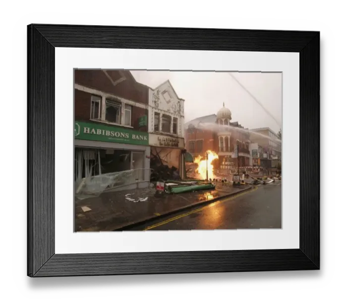 Framed Print : Firefighters at the scene of an explosion Framed Print : Firefighters at the scene of an explosion