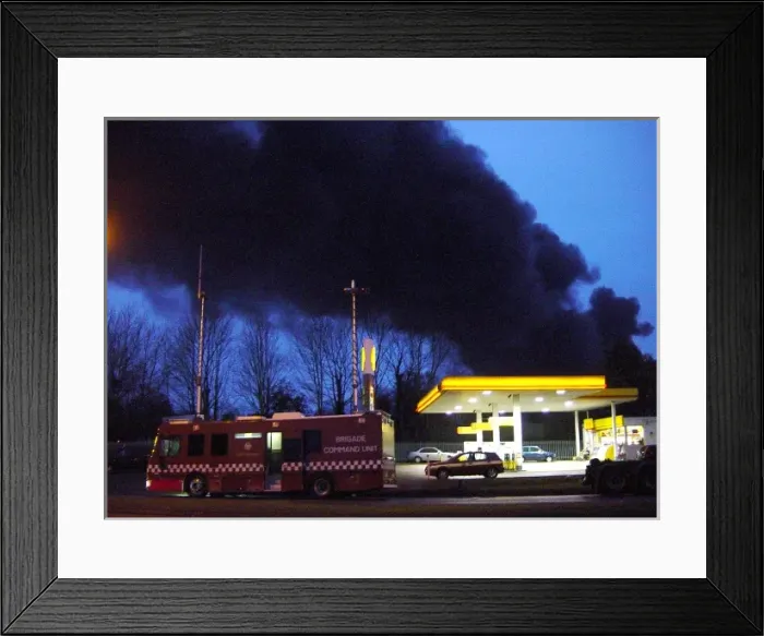 Framed Print : Brigade Command Unit at the scene of oil refinery fire Framed Print : Brigade Command Unit at the scene of oil refinery fire