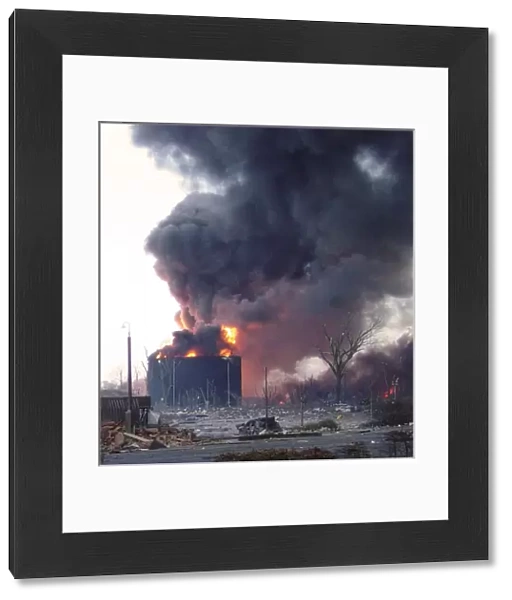Oil refinery fire. Buncefield Terminal, Hertfordshire
