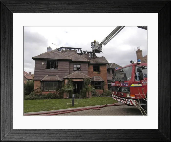 Framed Print : Firefighters respond to a house fire in Enfield Framed Print : Firefighters respond to a house fire in Enfield