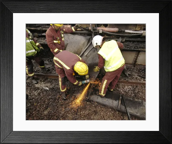 Framed Print : Firefighters using cutting equipment, West London Framed Print : Firefighters using cutting equipment, West London