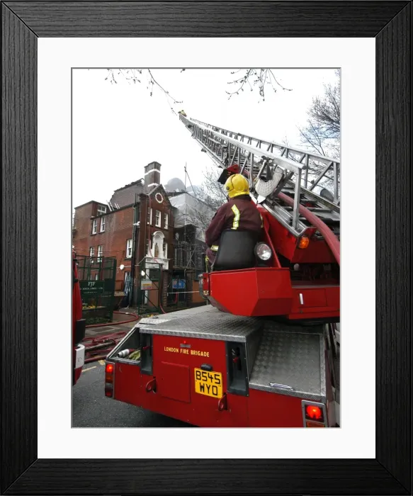 Framed Print : Turntable ladder escape in operation, Bermondsey Framed Print : Turntable ladder escape in operation, Bermondsey