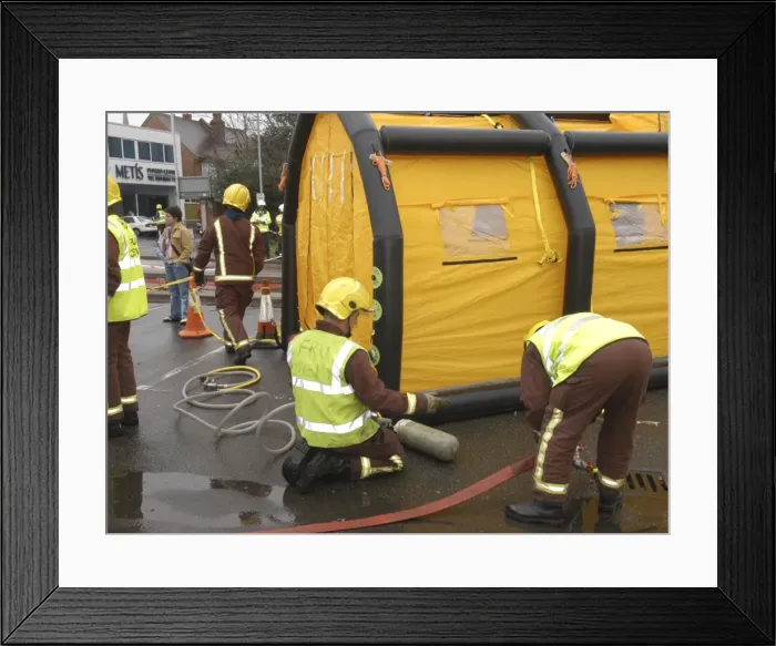 Framed Print : London Fire Brigade decontamination exercise Framed Print : London Fire Brigade decontamination exercise