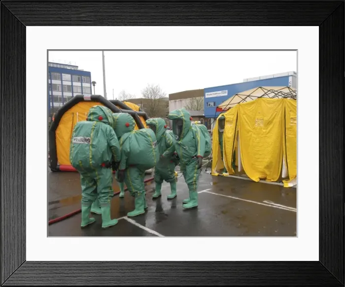 Framed Print : London Fire Brigade decontamination exercise Framed Print : London Fire Brigade decontamination exercise