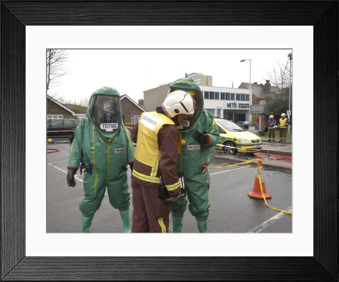 Framed Print : London Fire Brigade decontamination exercise Framed Print : London Fire Brigade decontamination exercise