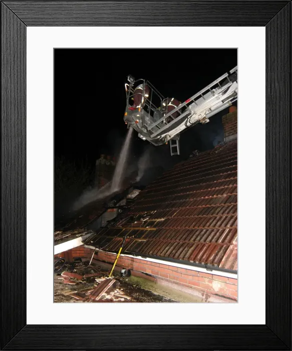 Framed Print : Firefighters working at scene of restaurant fire Framed Print : Firefighters working at scene of restaurant fire