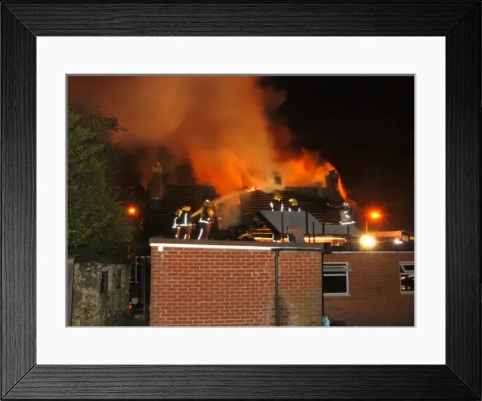 Framed Print : Firefighters working at scene of restaurant fire Framed Print : Firefighters working at scene of restaurant fire