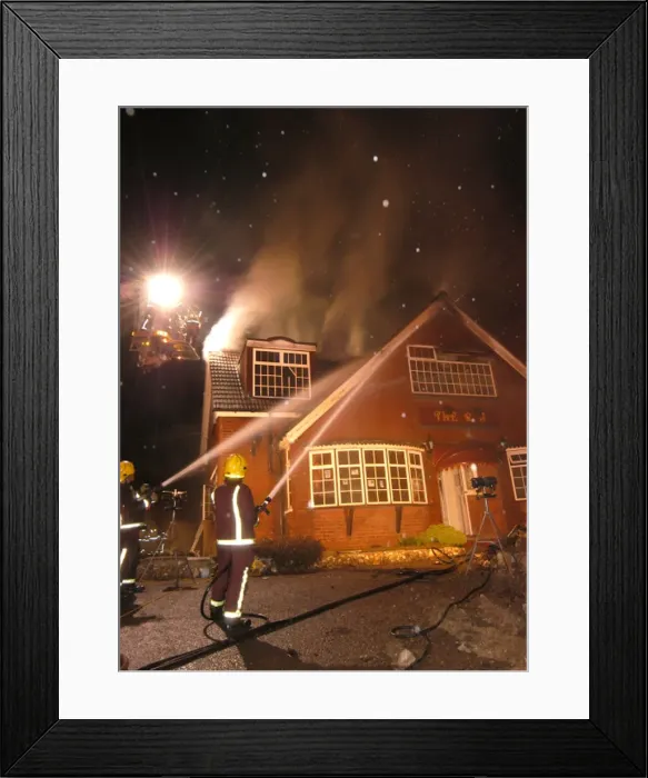 Framed Print : Firefighters working at scene of restaurant fire Framed Print : Firefighters working at scene of restaurant fire