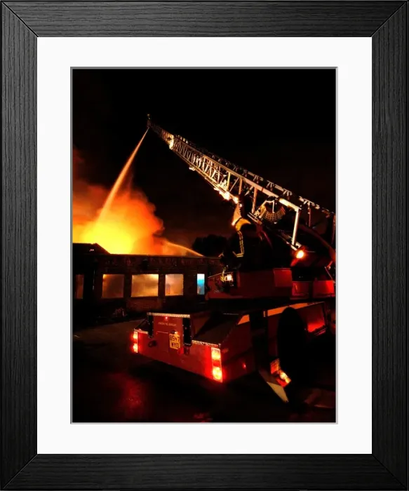 Framed Print : Firefighters working at scene of pub fire, SE London Framed Print : Firefighters working at scene of pub fire, SE London