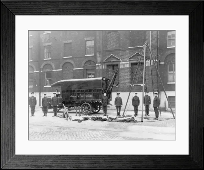 Framed Print : Firefighters and a van with equipment laid out Framed Print : Firefighters and a van with equipment laid out