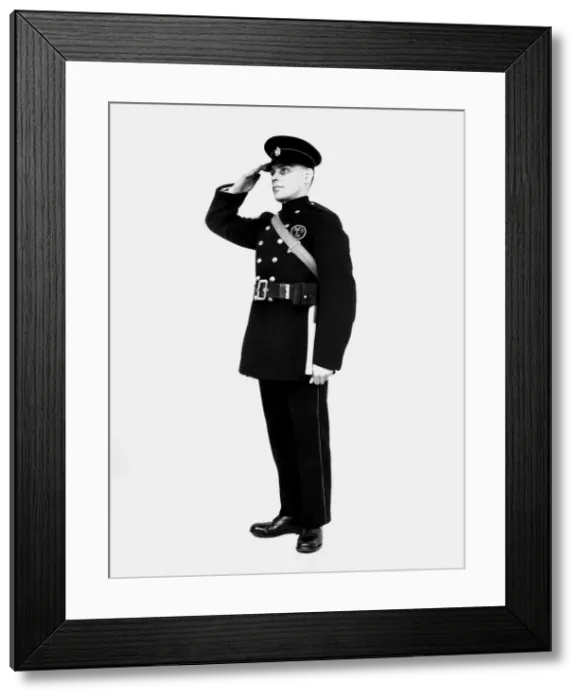 Framed Print : Firefighter wearing NFS uniform, WW2 Framed Print : Firefighter wearing NFS uniform, WW2