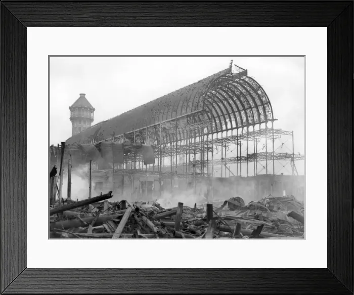Framed Print : The smoking rubble of Crystal Palace, South London Framed Print : The smoking rubble of Crystal Palace, South London