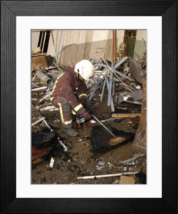 Framed Print : Firefighters at the scene of an industrial fire Framed Print : Firefighters at the scene of an industrial fire