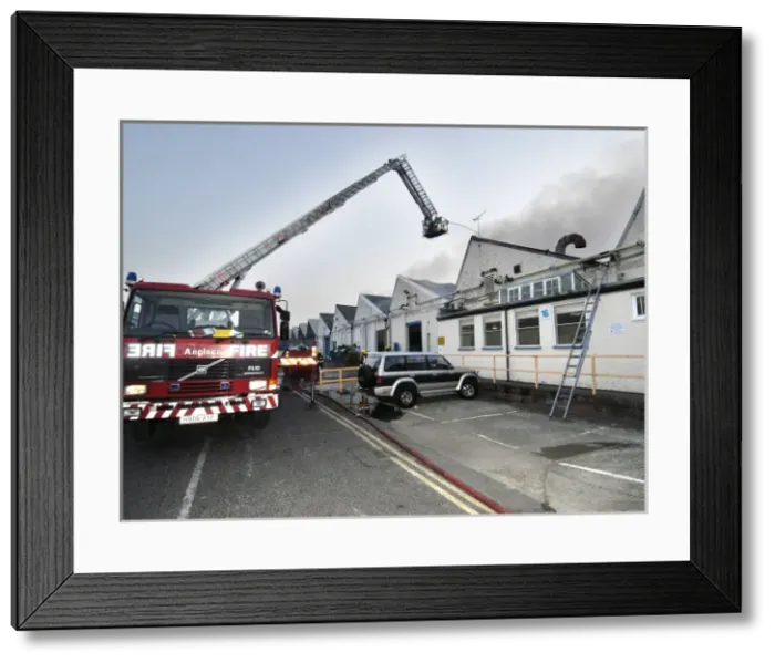 Framed Print : A hydraulic lift in action at a fire, Walthamstow Framed Print : A hydraulic lift in action at a fire, Walthamstow