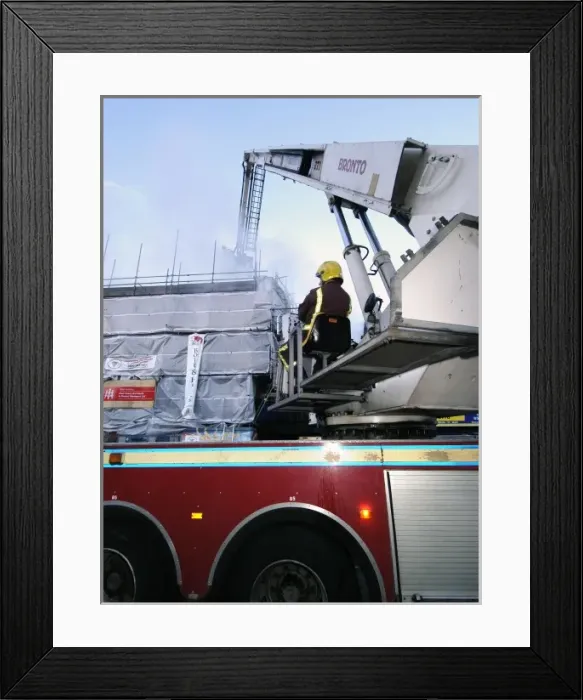 Framed Print : Firefighters working at scene of fire in Walthamstow Framed Print : Firefighters working at scene of fire in Walthamstow