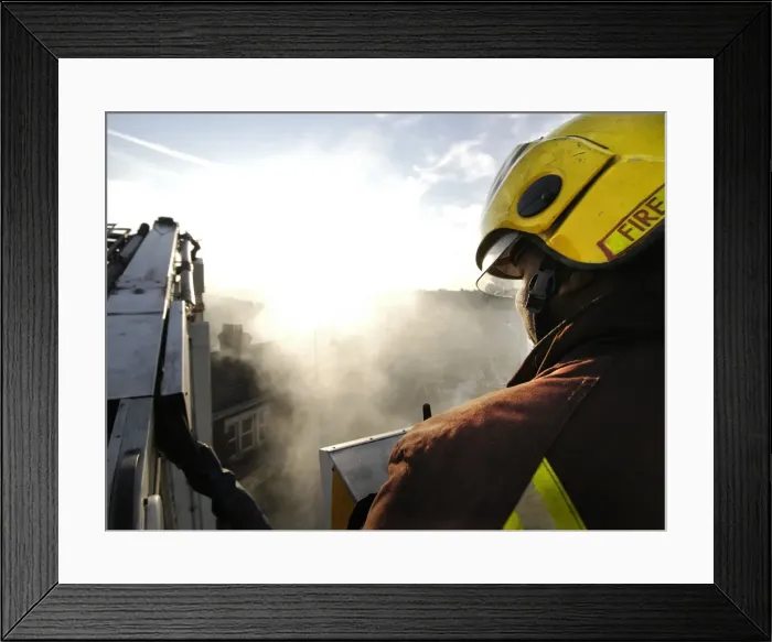 Framed Print : Firefighters working at scene of fire in Walthamstow Framed Print : Firefighters working at scene of fire in Walthamstow