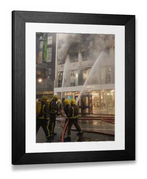 Framed Print : Firefighters at scene of shop fire in Oxford Street Framed Print : Firefighters at scene of shop fire in Oxford Street