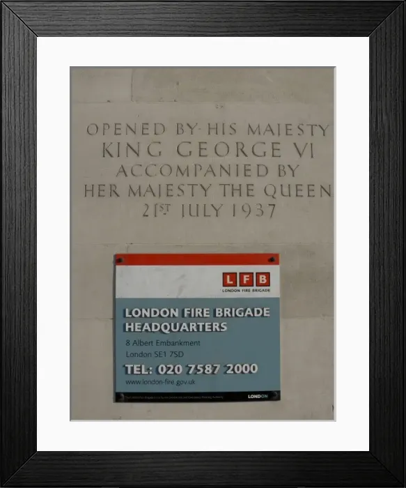 Framed Print : London Fire Brigade Lambeth HQ, inscription Framed Print : London Fire Brigade Lambeth HQ, inscription