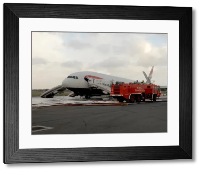 Framed Print : Fire crews attend the aftermath of a plane crash Framed Print : Fire crews attend the aftermath of a plane crash