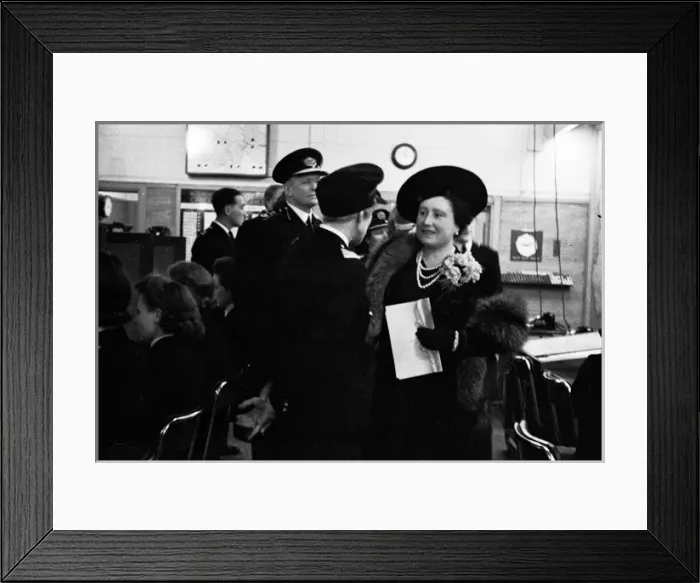 Framed Print : Queen Elizabeth reviews firewomen at Lambeth HQ, WW2 Framed Print : Queen Elizabeth reviews firewomen at Lambeth HQ, WW2
