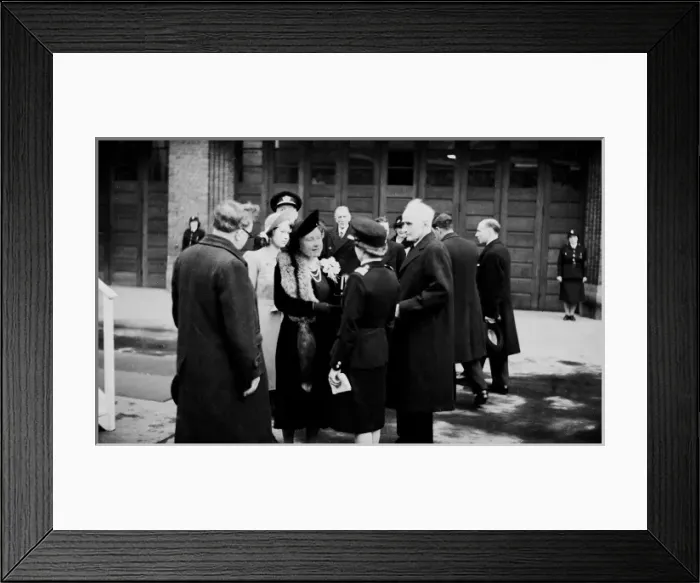 Framed Print : Queen Elizabeth reviews firewomen at Lambeth HQ, WW2 Framed Print : Queen Elizabeth reviews firewomen at Lambeth HQ, WW2