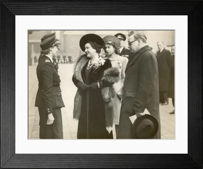 Framed Print : Queen Elizabeth reviews firewomen at Lambeth HQ, WW2 Framed Print : Queen Elizabeth reviews firewomen at Lambeth HQ, WW2