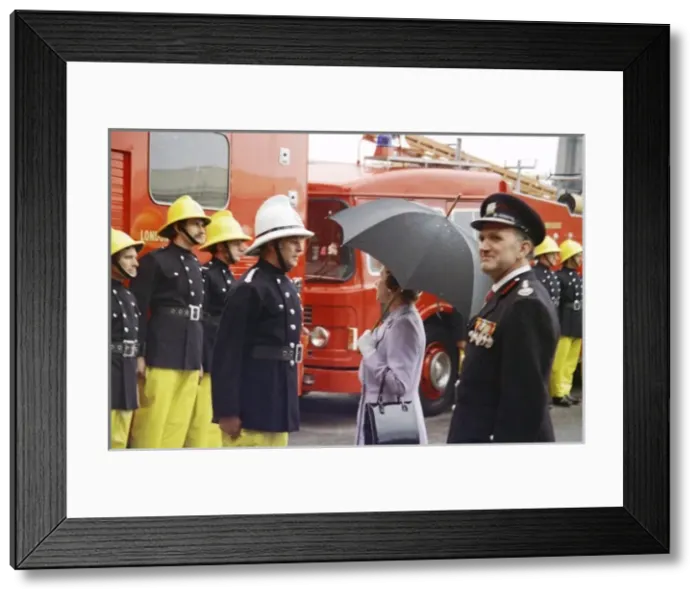 Framed Print : Queen Elizabeth II inspecting firefighters Framed Print : Queen Elizabeth II inspecting firefighters