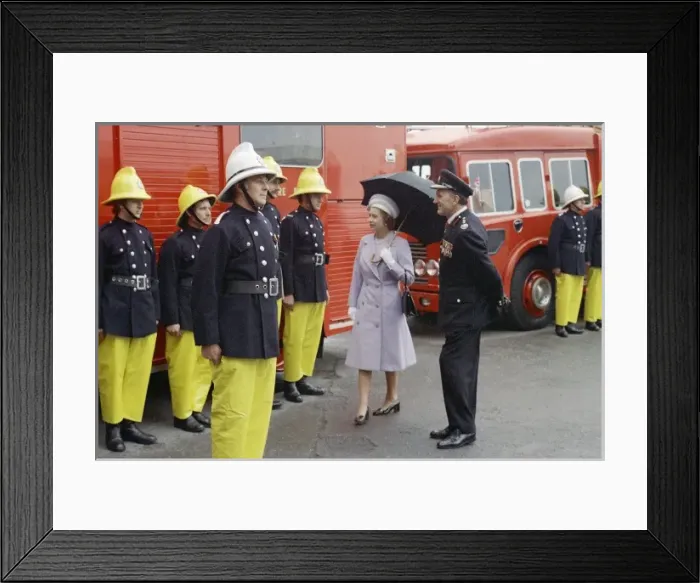 Framed Print : Queen Elizabeth II inspecting firefighters Framed Print : Queen Elizabeth II inspecting firefighters
