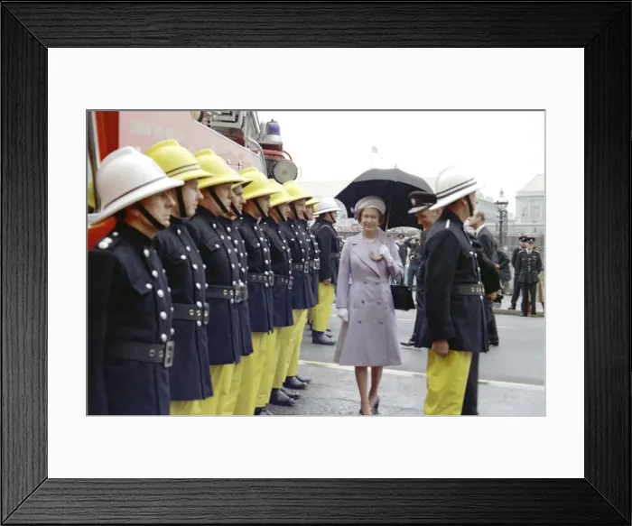 Framed Print : Queen Elizabeth II inspecting firefighters Framed Print : Queen Elizabeth II inspecting firefighters
