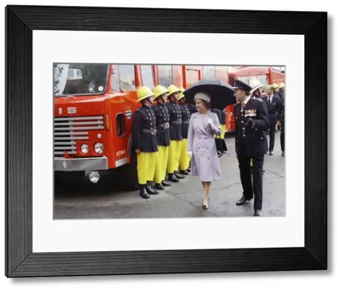 Framed Print : Queen Elizabeth II inspecting firefighters Framed Print : Queen Elizabeth II inspecting firefighters