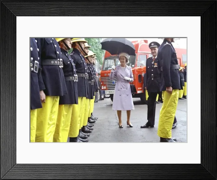 Framed Print : Queen Elizabeth II inspecting firefighters Framed Print : Queen Elizabeth II inspecting firefighters