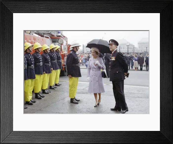 Framed Print : Queen Elizabeth II inspecting firefighters Framed Print : Queen Elizabeth II inspecting firefighters