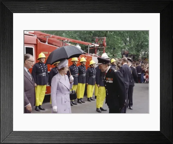 Framed Print : Queen Elizabeth II inspecting firefighters Framed Print : Queen Elizabeth II inspecting firefighters