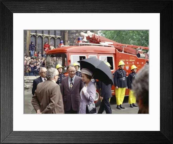 Framed Print : Queen Elizabeth II inspecting firefighters Framed Print : Queen Elizabeth II inspecting firefighters