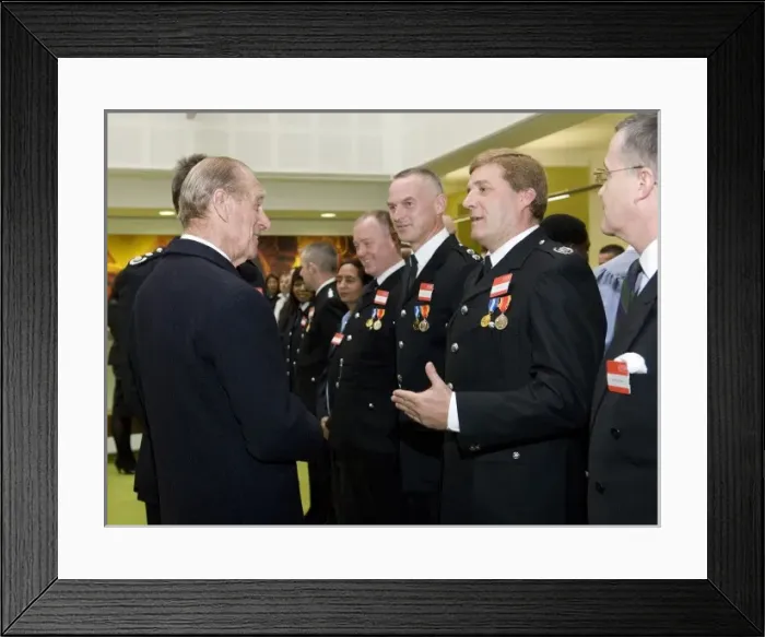 Framed Print : Prince Philip at new London Fire Brigade HQ Framed Print : Prince Philip at new London Fire Brigade HQ