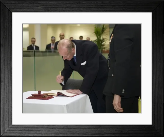Framed Print : Prince Philip signing a register at the new LFB HQ Framed Print : Prince Philip signing a register at the new LFB HQ