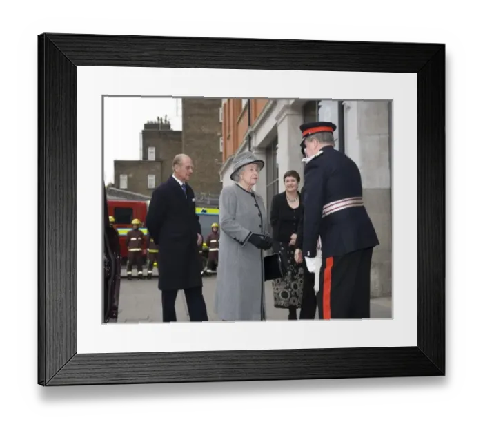 Framed Print : Queen Elizabeth II meeting senior firefighters on parade Framed Print : Queen Elizabeth II meeting senior firefighters on parade