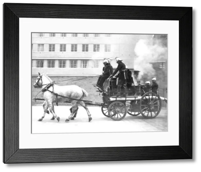 Framed Print : LFB horse drawn steamer at modern LFB review Framed Print : LFB horse drawn steamer at modern LFB review