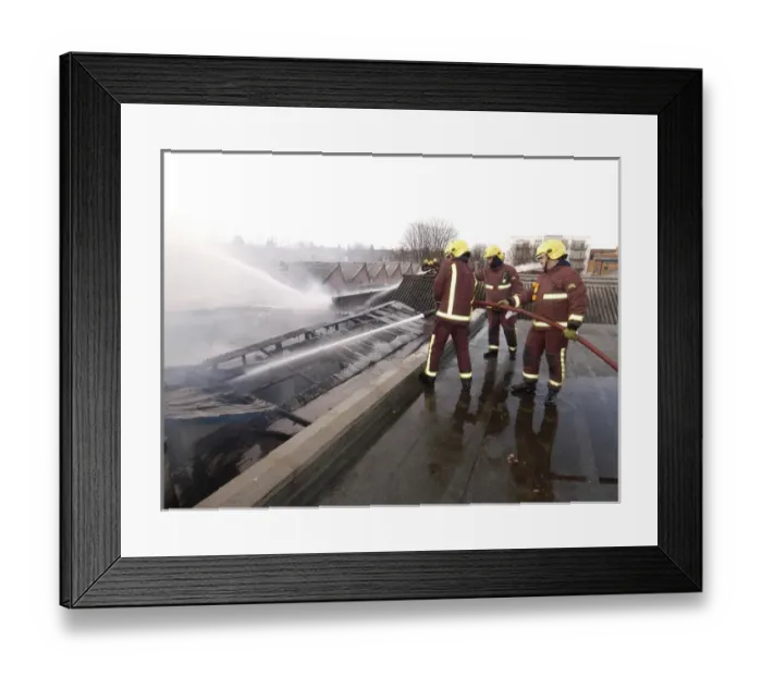 Framed Print : Firefighters at scene of commercial premises fire Framed Print : Firefighters at scene of commercial premises fire