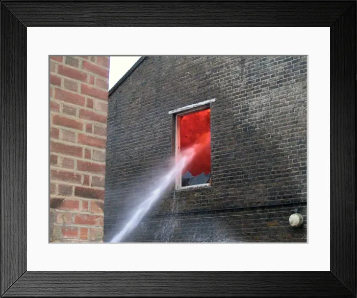 Framed Print : Firefighters at the scene of a warehouse fire, SE London Framed Print : Firefighters at the scene of a warehouse fire, SE London