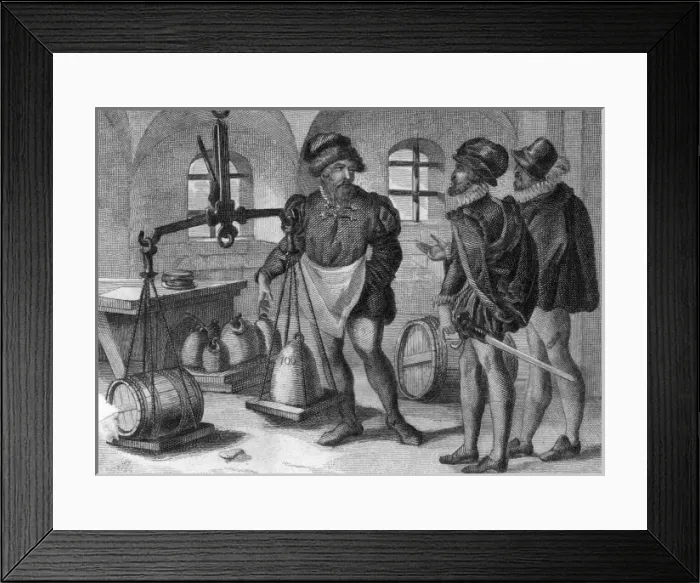Framed Print : German Merchants Weigh Framed Print : German Merchants Weigh