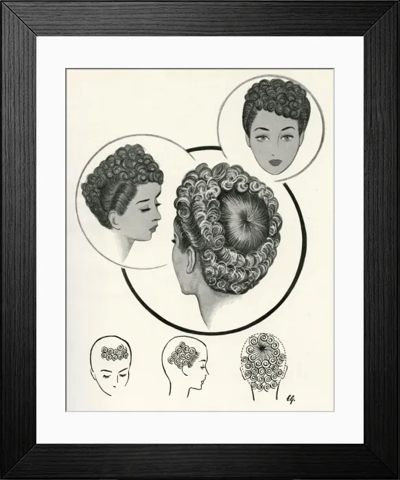 Framed Print : Bulls eye hairstyle 1940s Framed Print : Bulls eye hairstyle 1940s