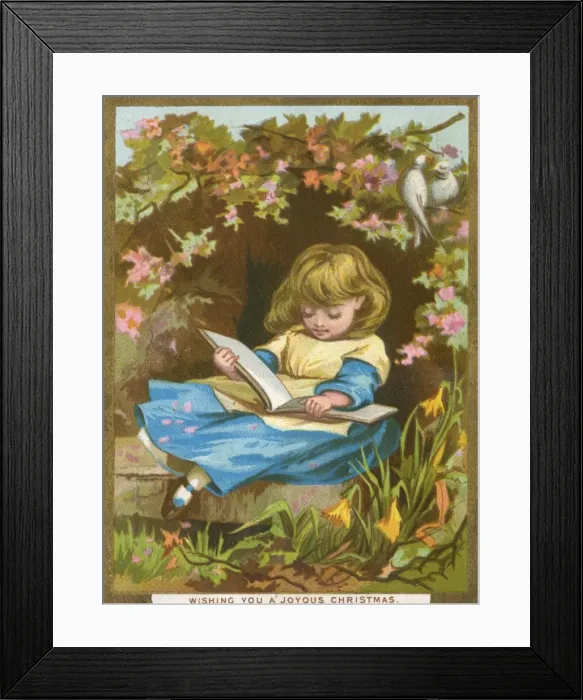 Framed Print : Girl Reads Among Flowers Framed Print : Girl Reads Among Flowers