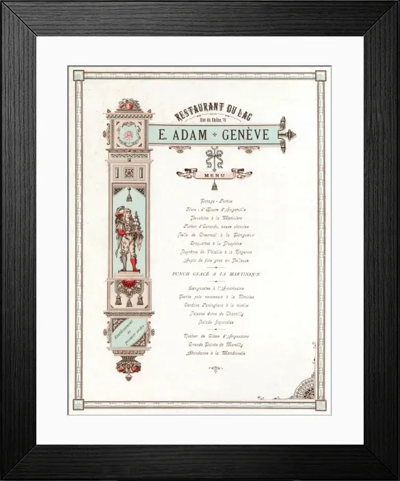 Framed Print : Geneva Restaurant Menu Framed Print : Geneva Restaurant Menu