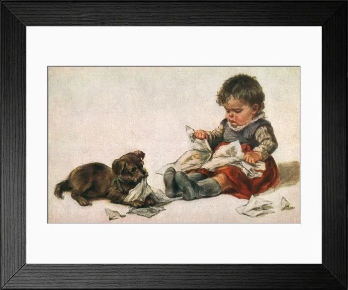 Framed Print : Dog, Boy and Book Framed Print : Dog, Boy and Book