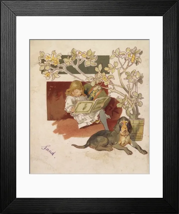Framed Print : Reading Girl, Bloodhound Framed Print : Reading Girl, Bloodhound