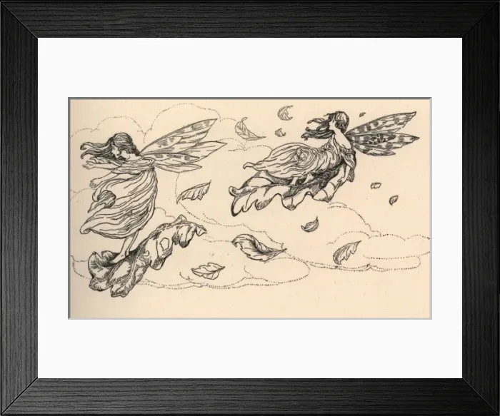 Framed Print : Two fairies with autumn leaves Framed Print : Two fairies with autumn leaves