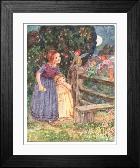 Framed Print : Millicent Sowerby. Fairies at the stile Framed Print : Millicent Sowerby. Fairies at the stile