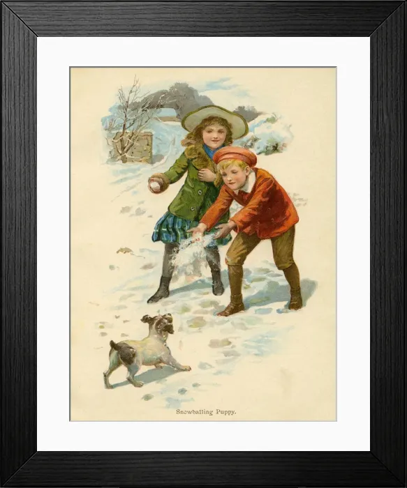 Framed Print : Snowballing Puppy (1899) Framed Print : Snowballing Puppy (1899)